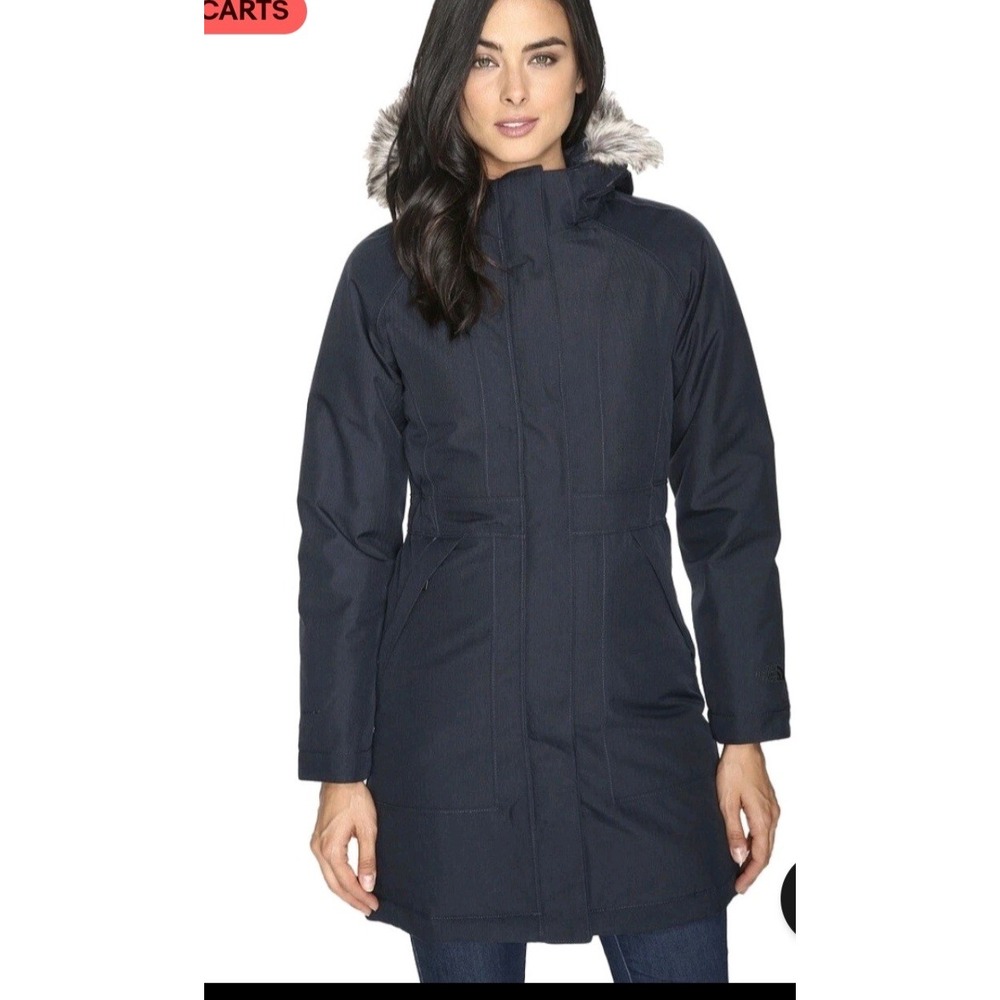The North Face Arctic Down Parka Women's M Navy Faux Fur Hood Winter Coat